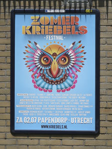 908188 Afbeelding van een reclameaffiche voor het festival 'ZOMERKRIEBELS' in Papendorp, op een gevel van een pand in ...